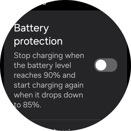 Configuração de proteção contra bateria no Galaxy Watch 8 Configuração de proteção contra bateria no Galaxy Watch 8