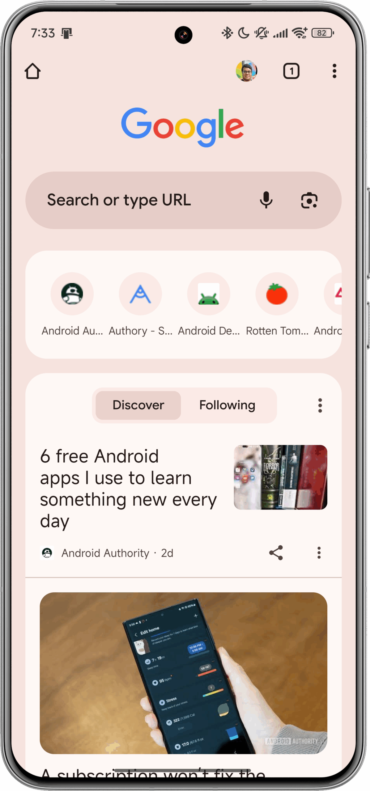 Barra de pesquisa de página de nova guia atual no Google Chrome para Android