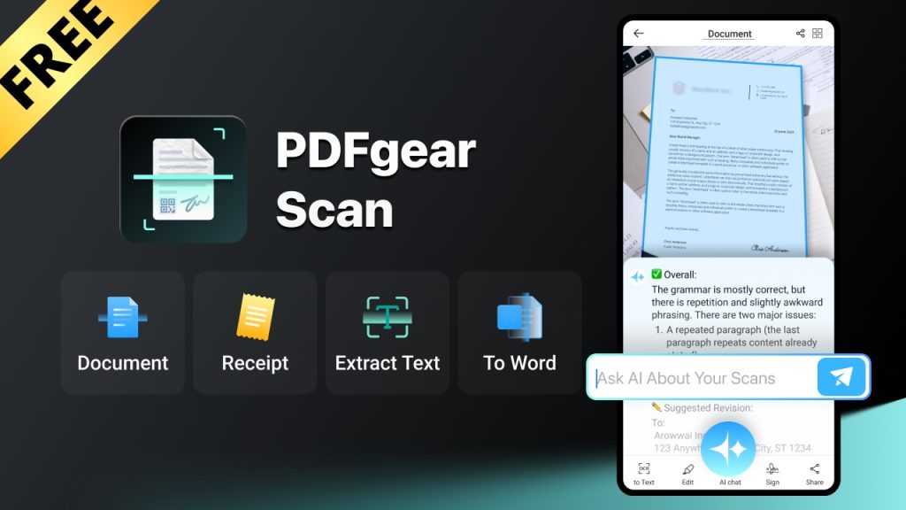 PDFGEAR SCAN é um aplicativo de varredura compactado por IA e com recursos-e é totalmente grátis