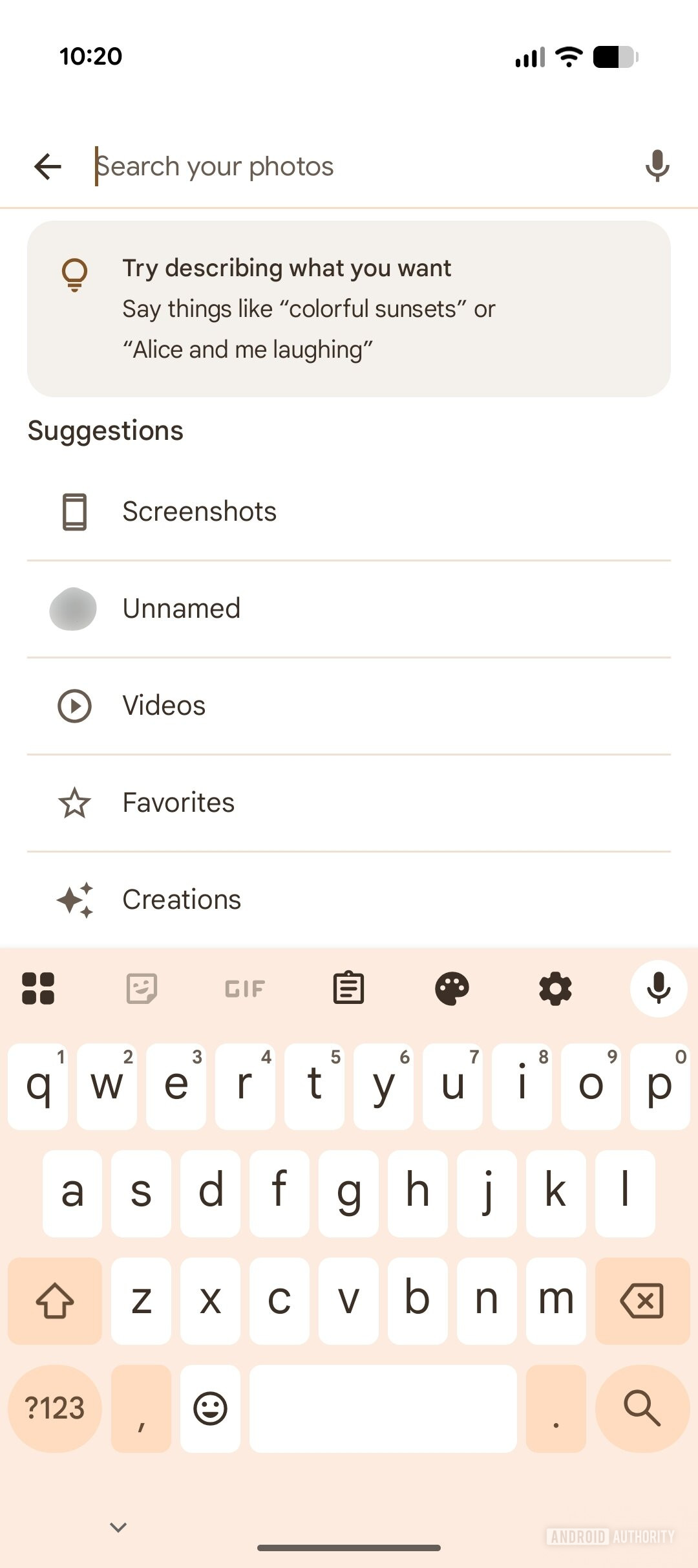 Google Fotos Pesquisa atual UI