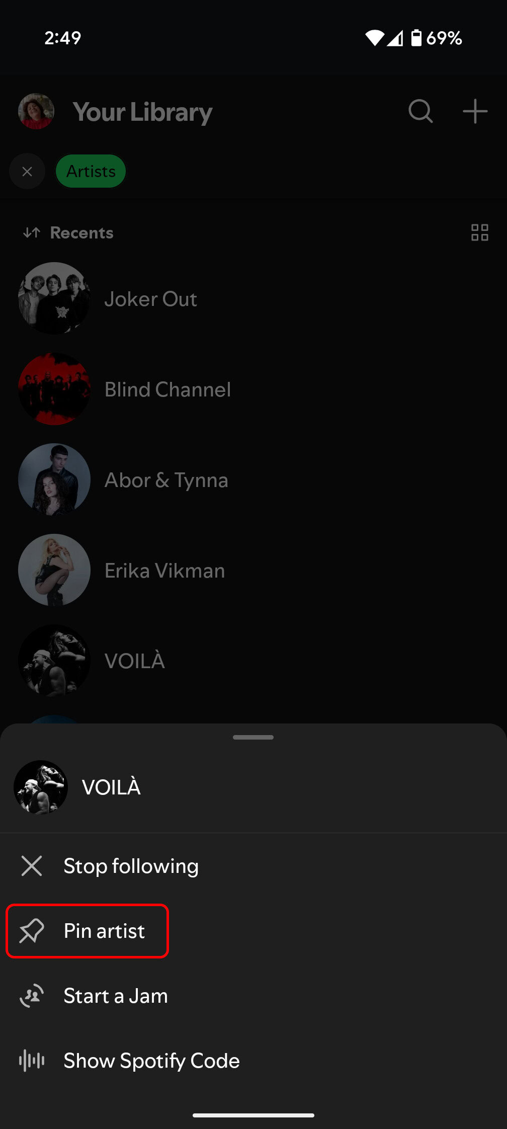 Spotify Pin Artist