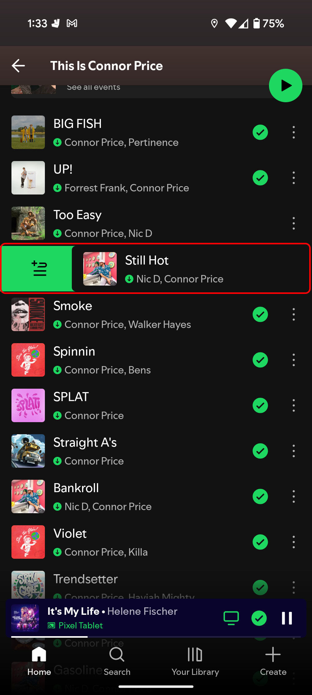 Spotify Gesto Swipe Add à fila
