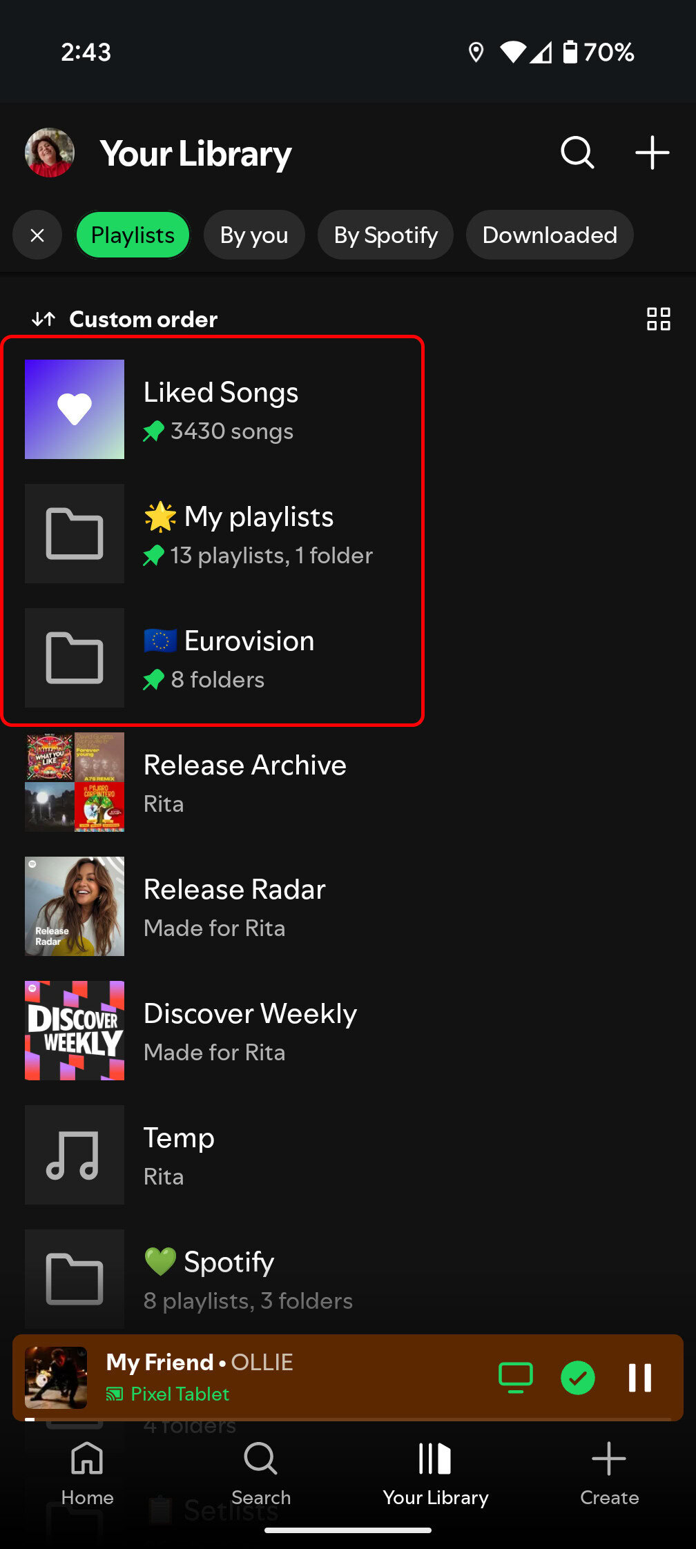 Spotify itens fixados