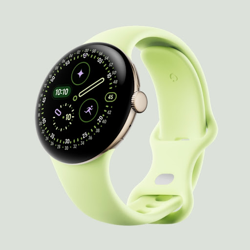 Pixel Watch 4 41mm com caixa de alumínio de ouro de champanhe e banda ativa de capim -limão