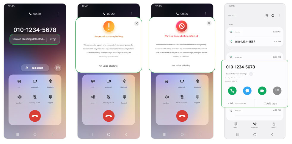 Detecção de phishing de voz da Samsung durante a tradução de chamadas