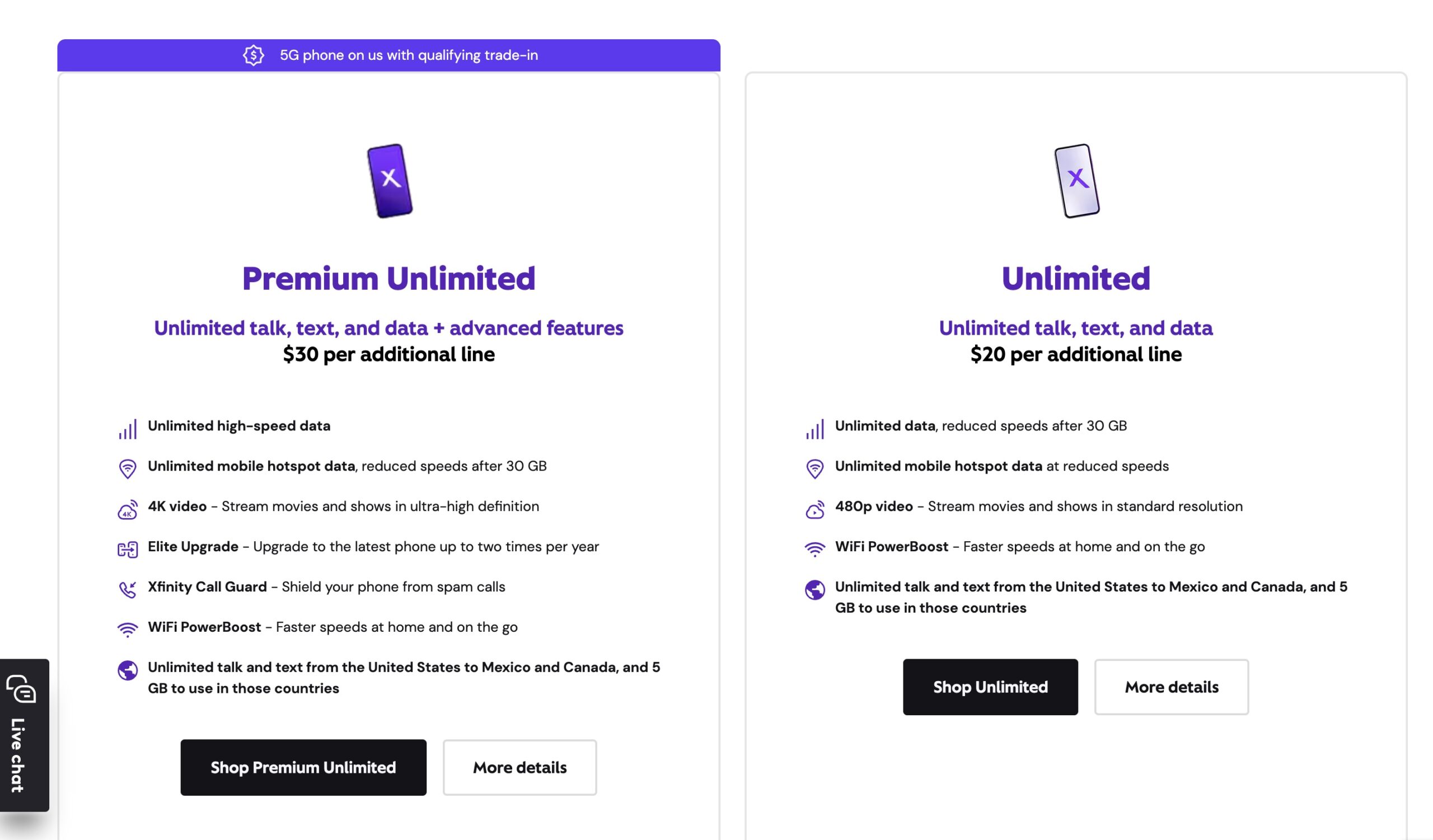 Xfinity Mobile Plans em agosto de 2025.