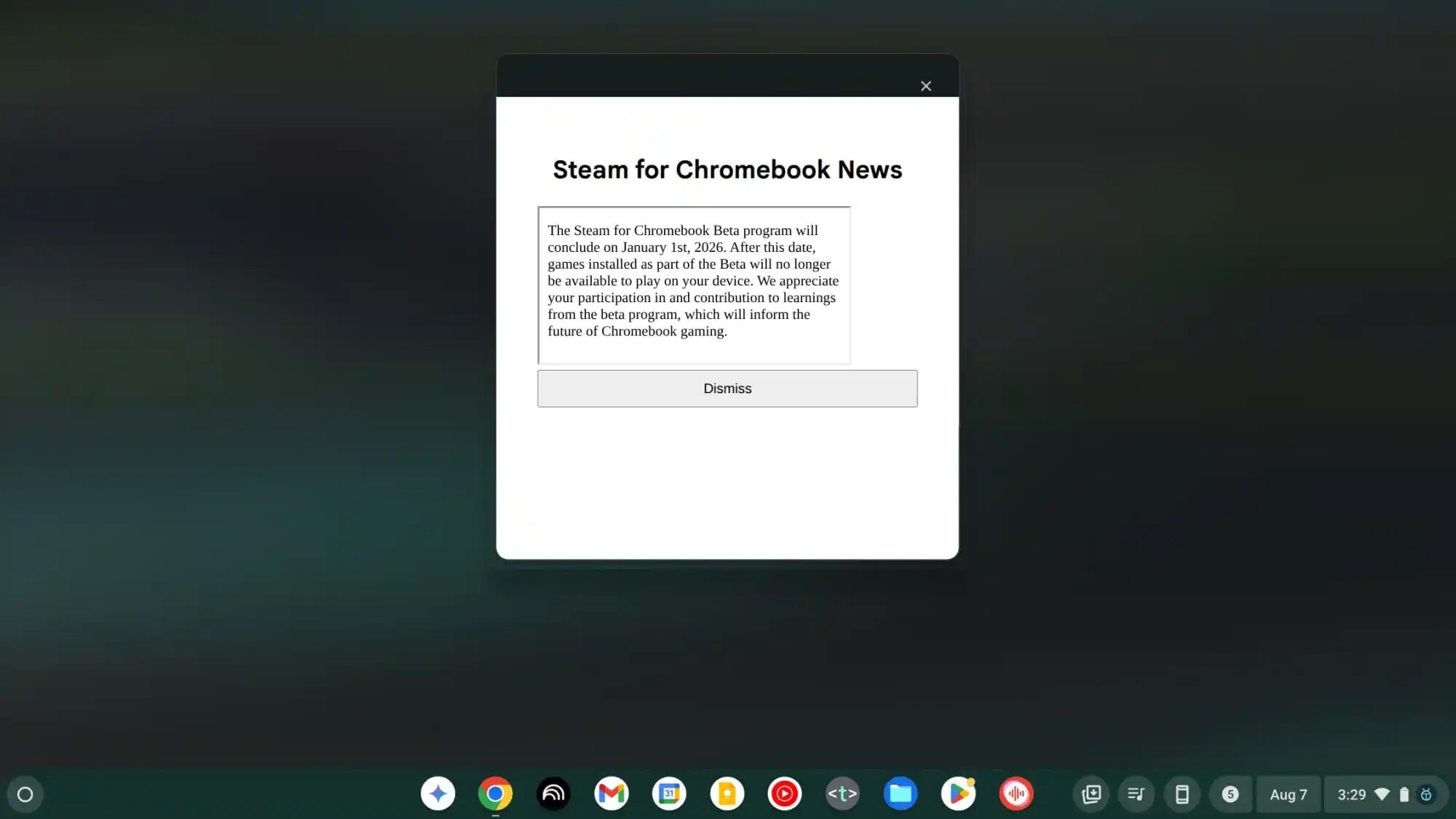 Desligamento do Chromebook a vapor