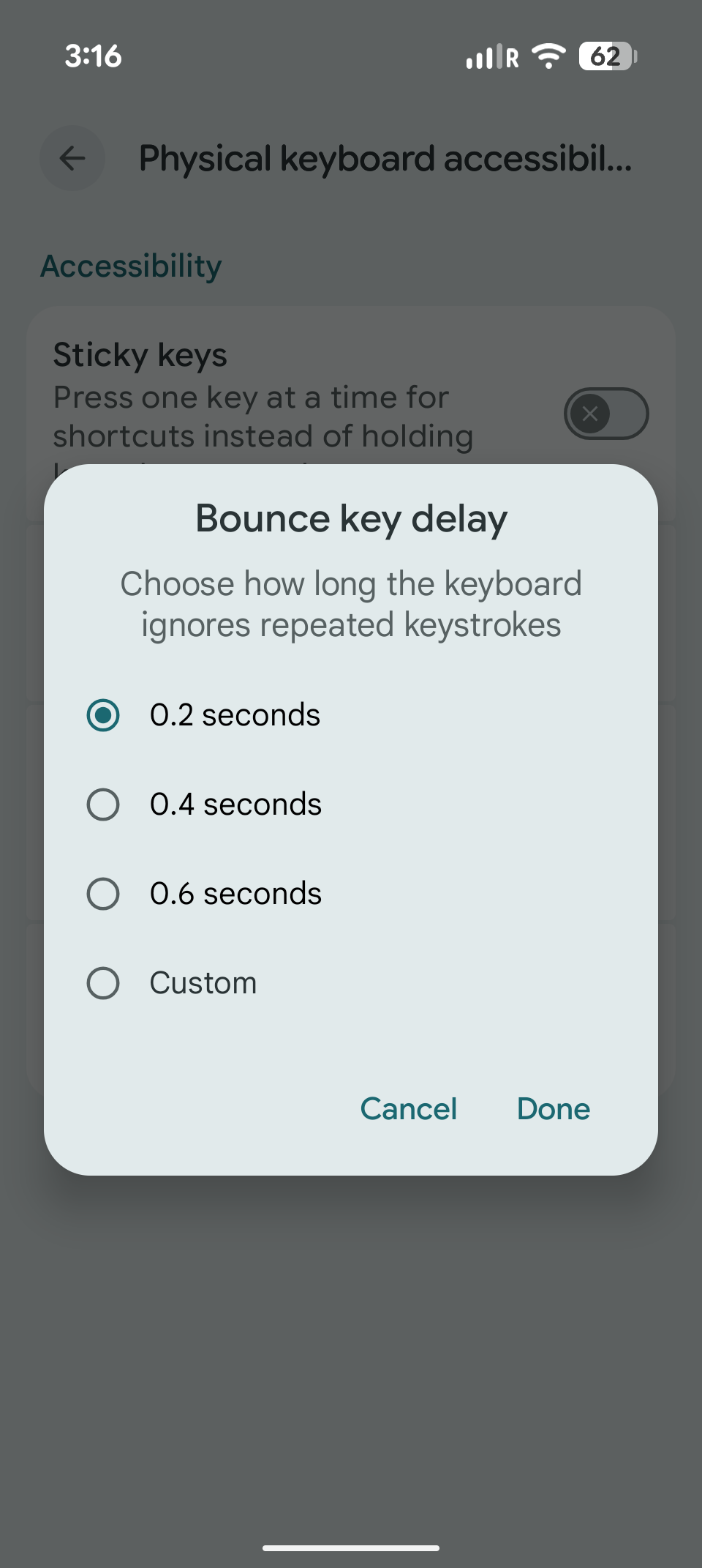 Android Screenshot Physical Teclado Configurações de acessibilidade Tecla do salto Atraso