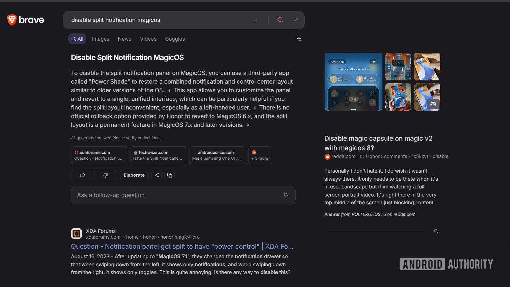 Brave AI Responder para notificações de divisão no Magic OS Brave AI Responder para notificações de divisão no Magic OS