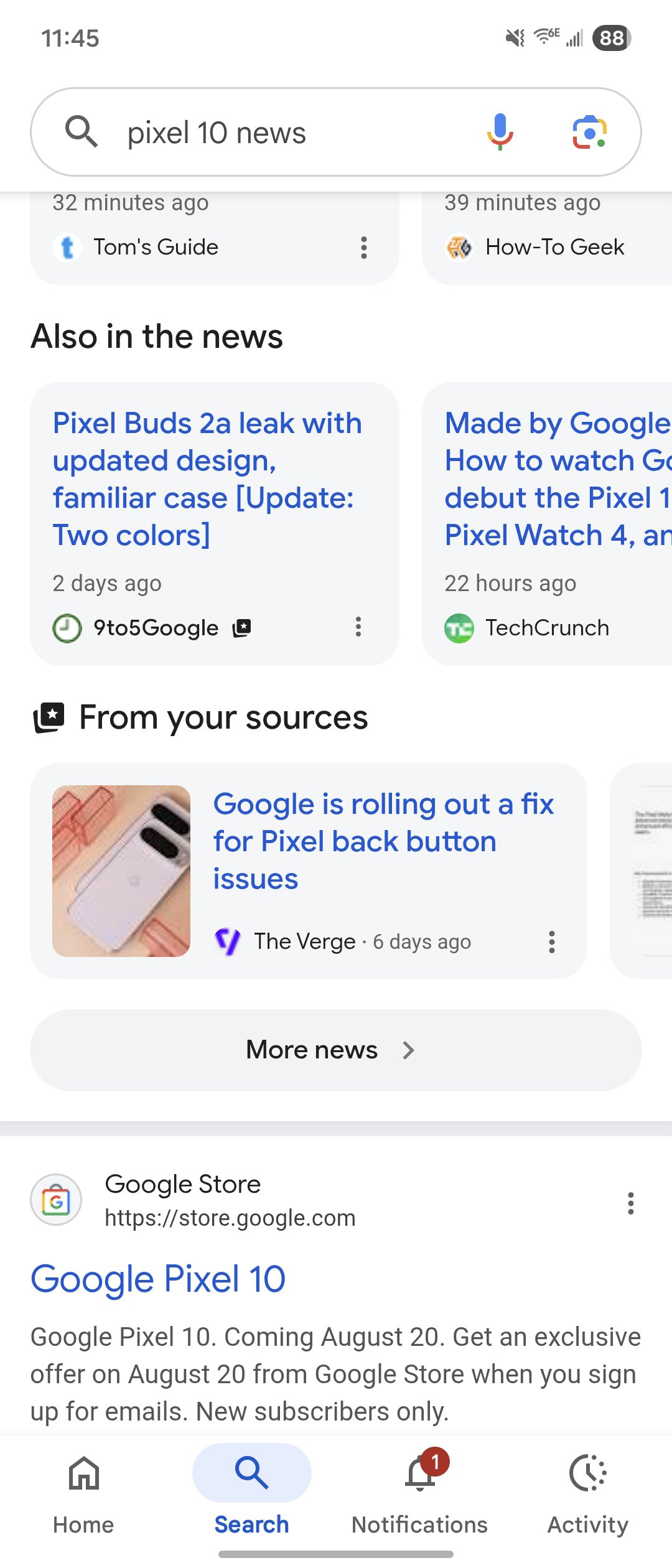 Captura de tela de fontes preferidas na pesquisa do Google.