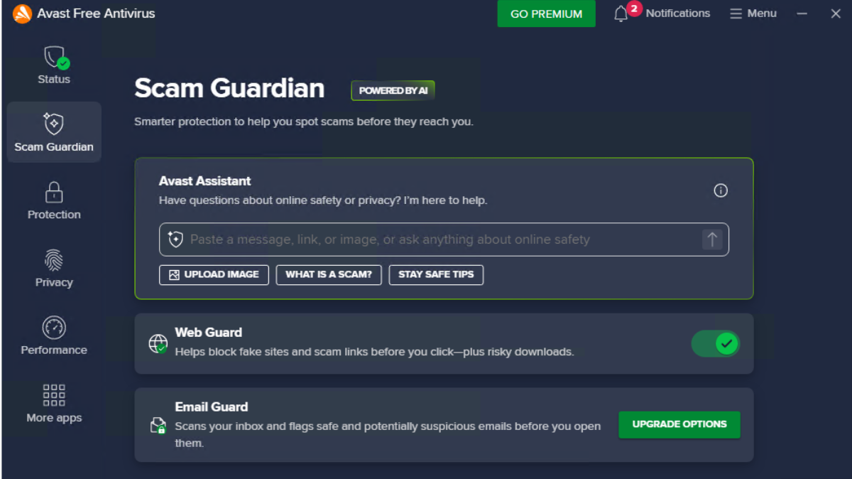 Captura de tela do Avast Assistant
