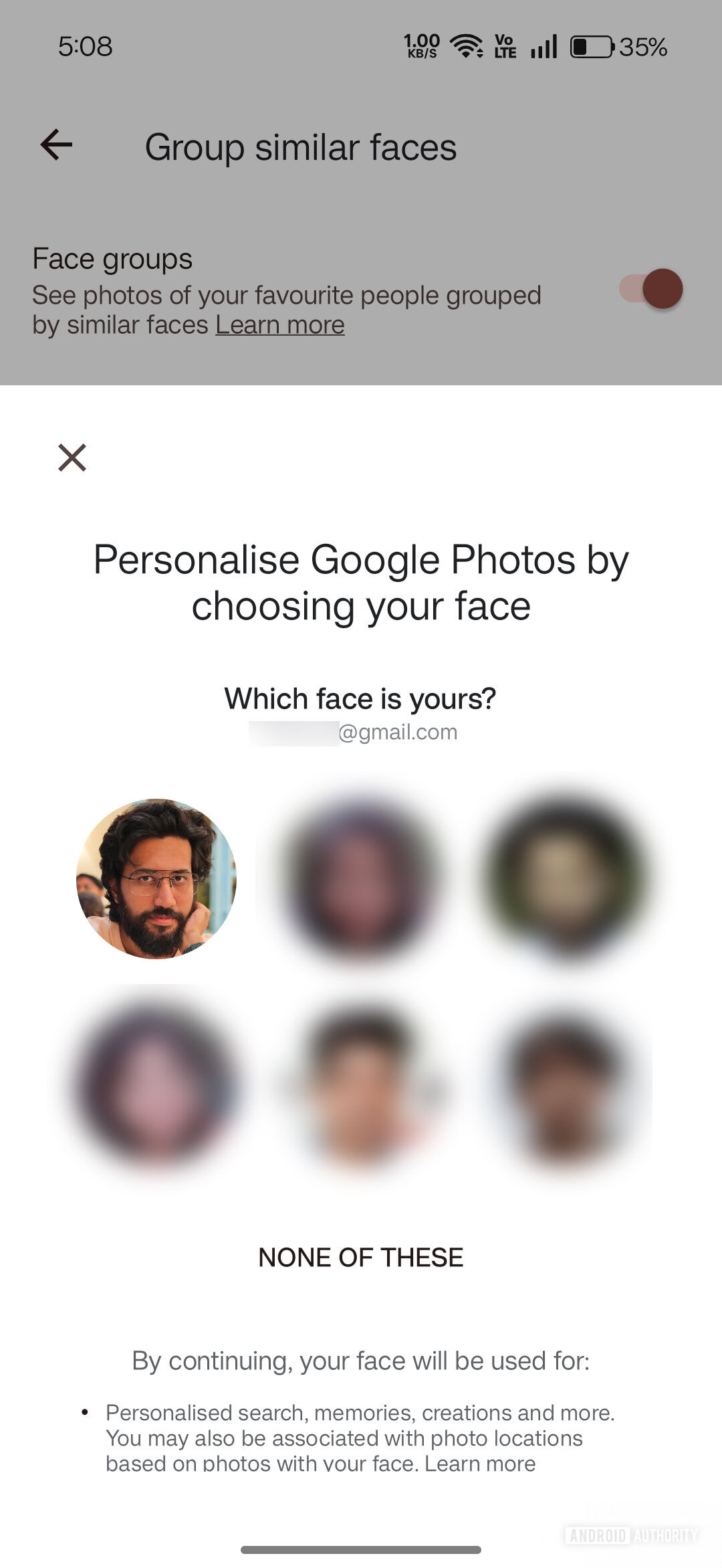 Fotos do Google Escolha nova face atual