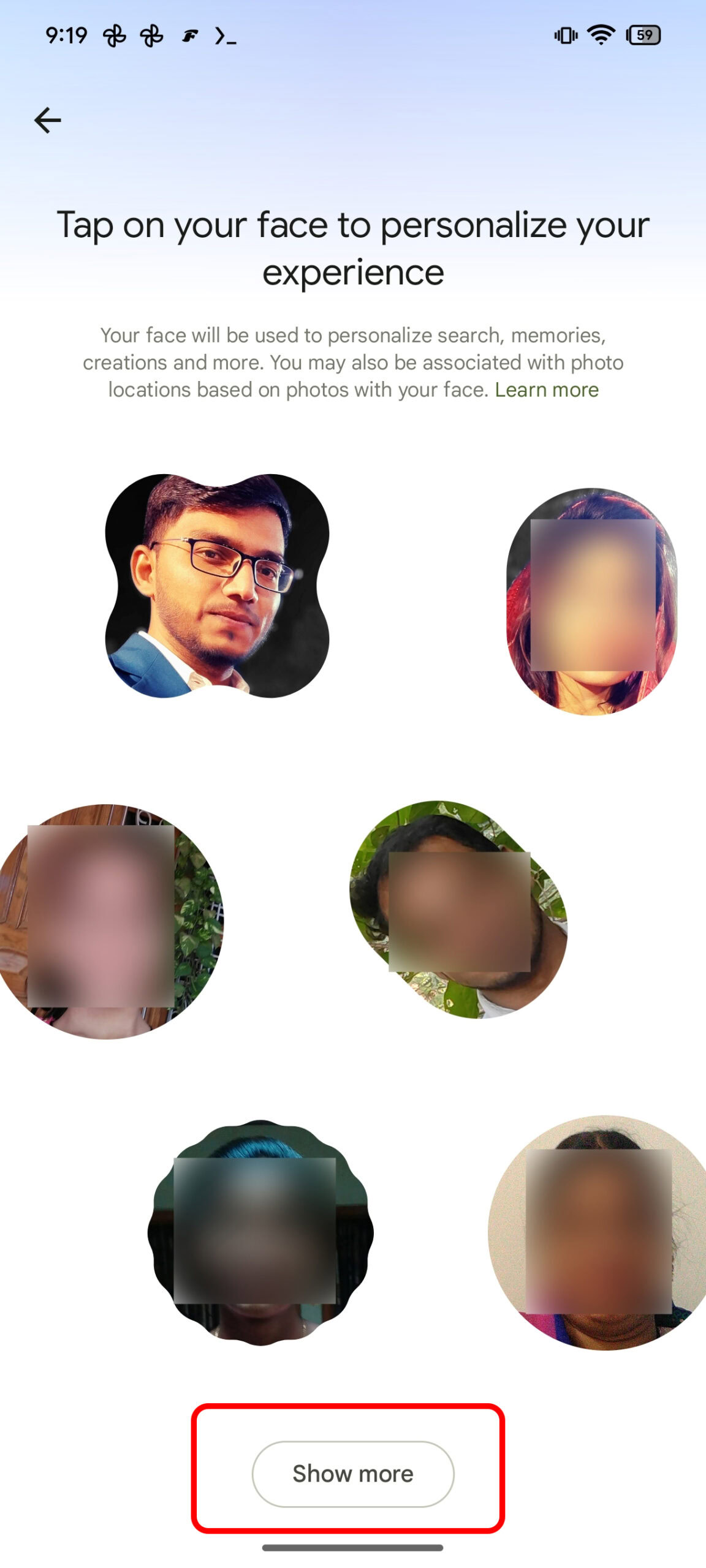 Google Fotos Group Seleção de rosto semelhante Novo método