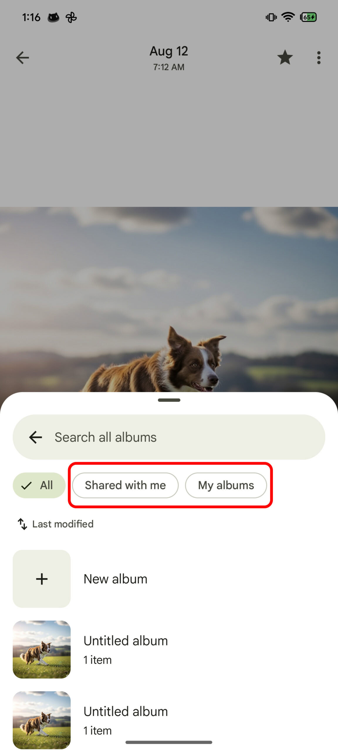 Google Photos Adicionar aos recursos de classificação de álbuns