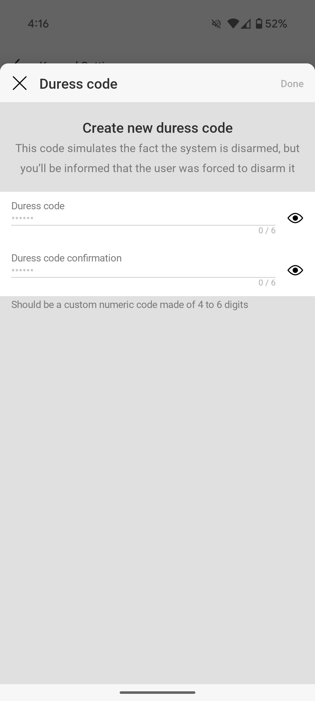 Código de coação do AJAX Alarm App