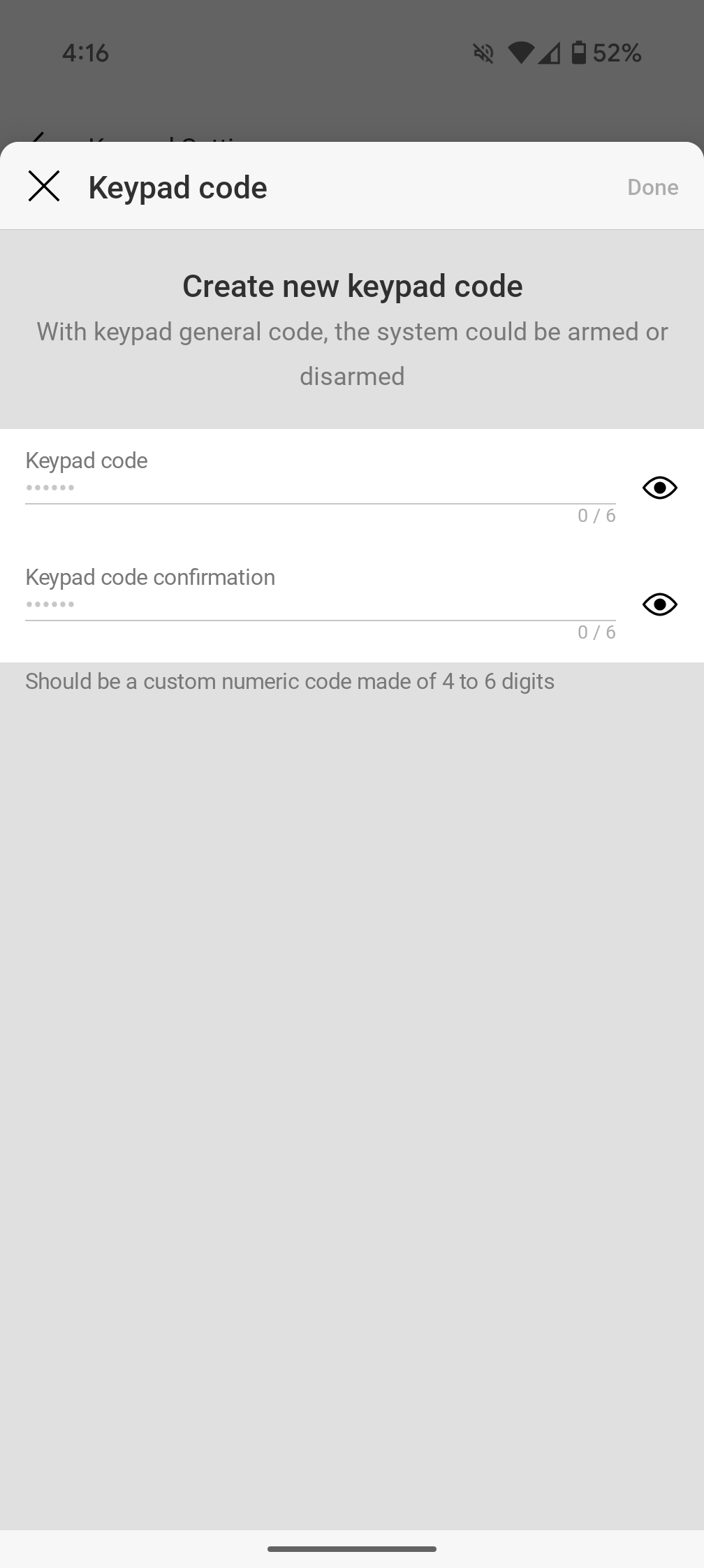 Código de teclado de aplicativo de alarme Ajax