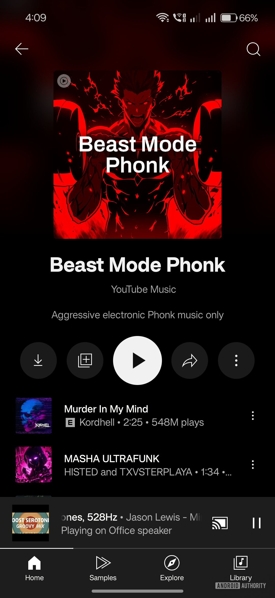 Opções de playlist de música do YouTube