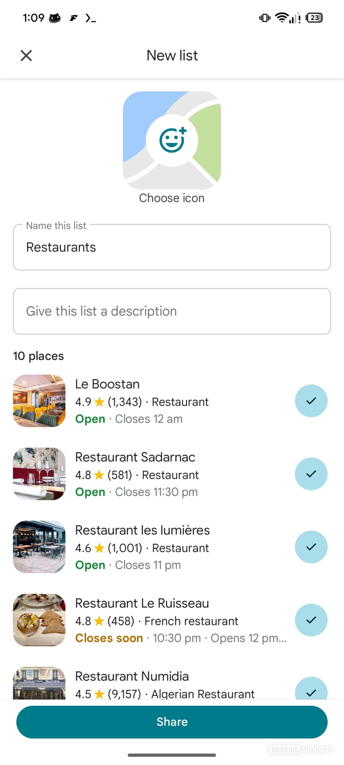 O Google Maps compartilha rapidamente uma lista de listagens dos resultados da pesquisa (1)
