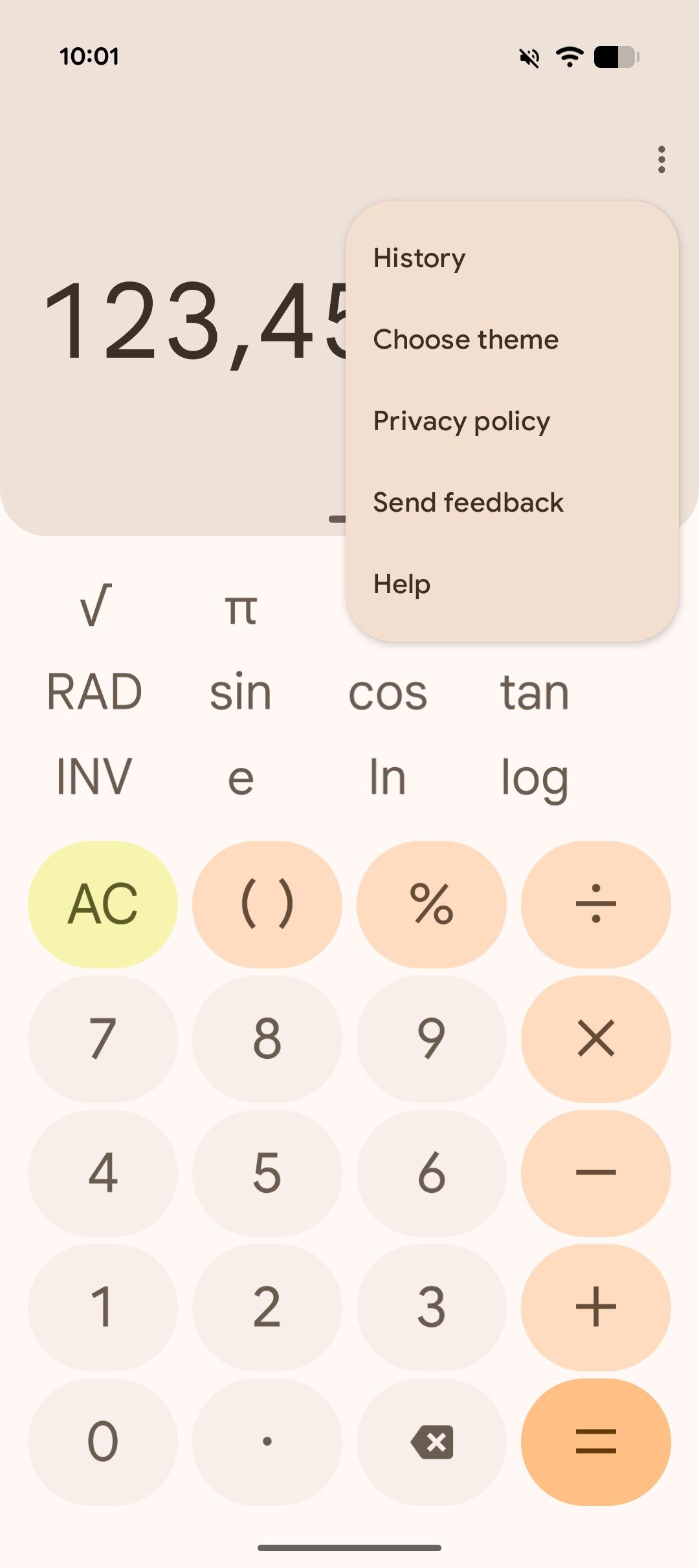Menu de transbordamento de design antigo da calculadora do Google