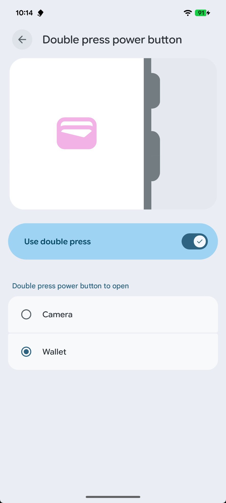 Pressione o botão liga / desliga nas configurações do Android 16 no Pixel 8 Pro