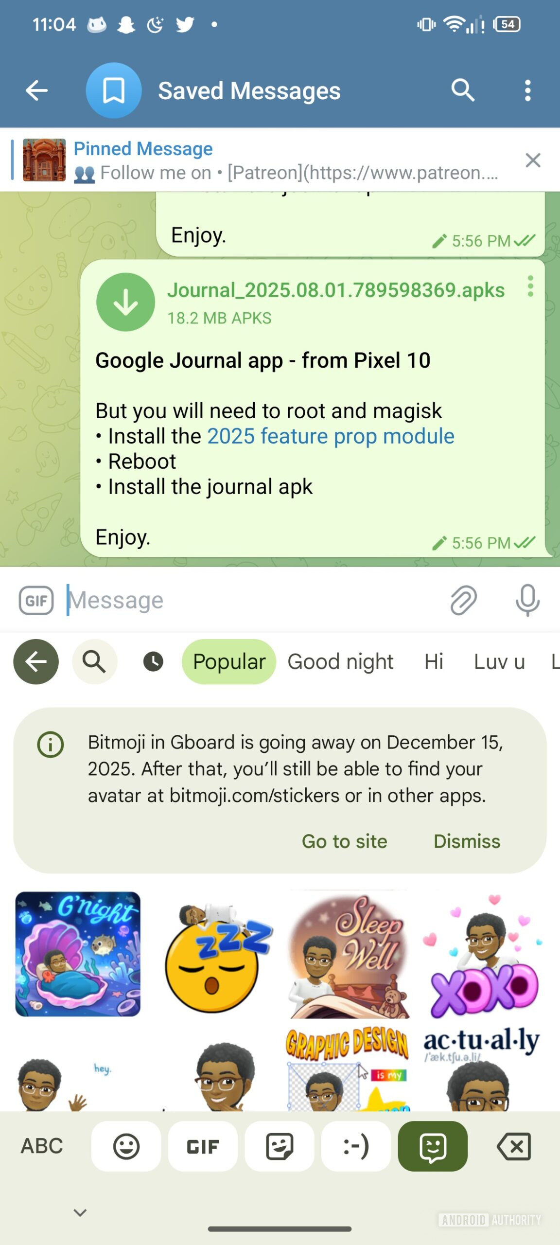 Mensagem de aviso de desmontagem de Gboard