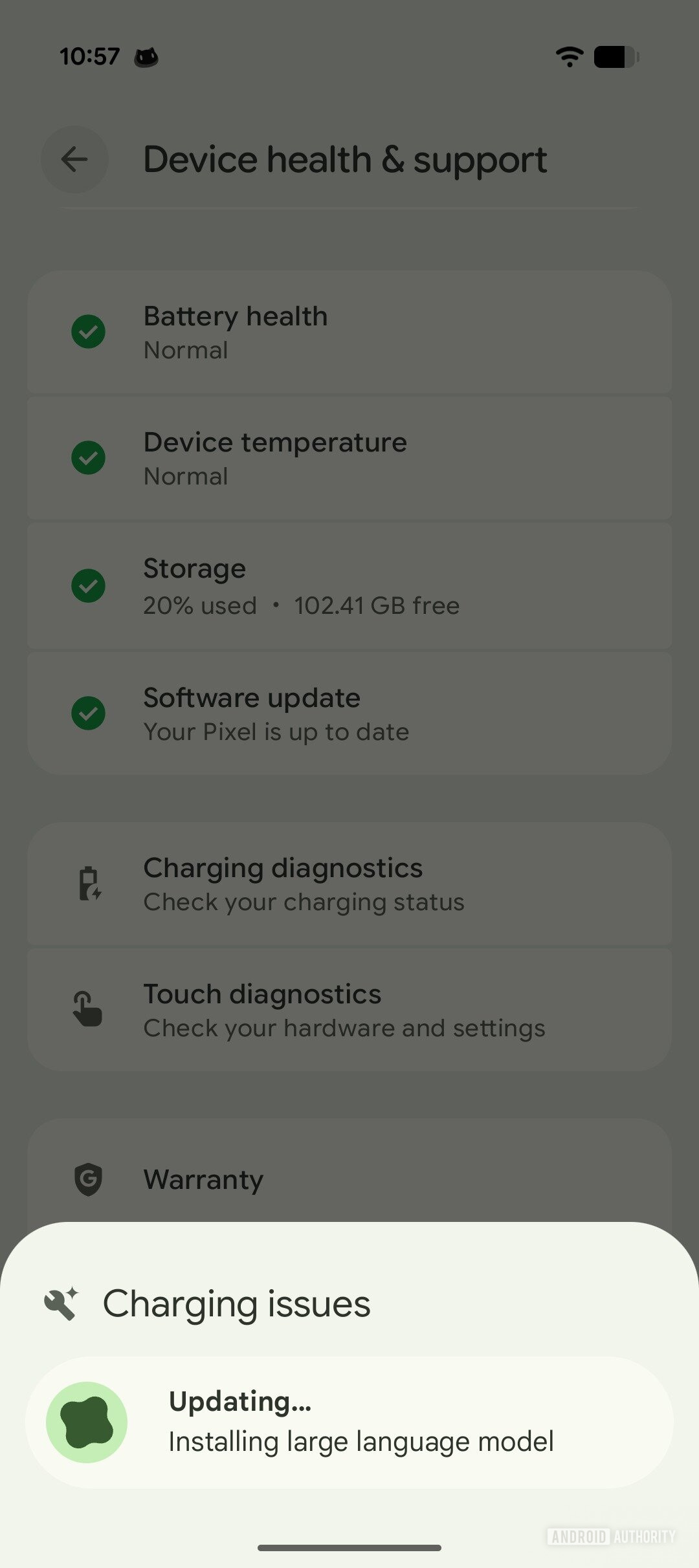 Google Pixel Solução de problemas de saúde Saúde e suporte para carregar diagnósticos