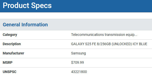 Samsung Galaxy S25 Fe 256 GB Shi
