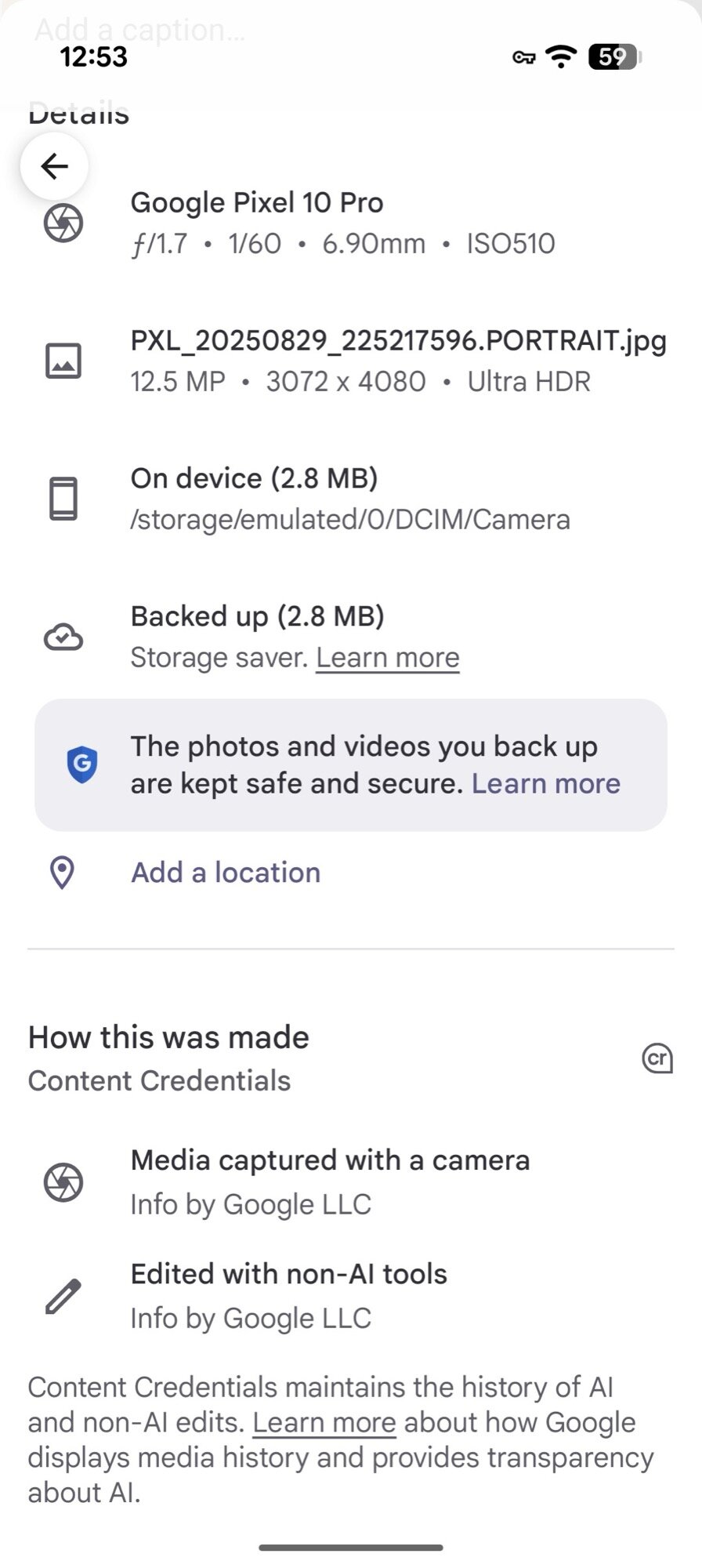 Google Pixel 10 Pro Crega Screenshot Photo C2PA Credenciais