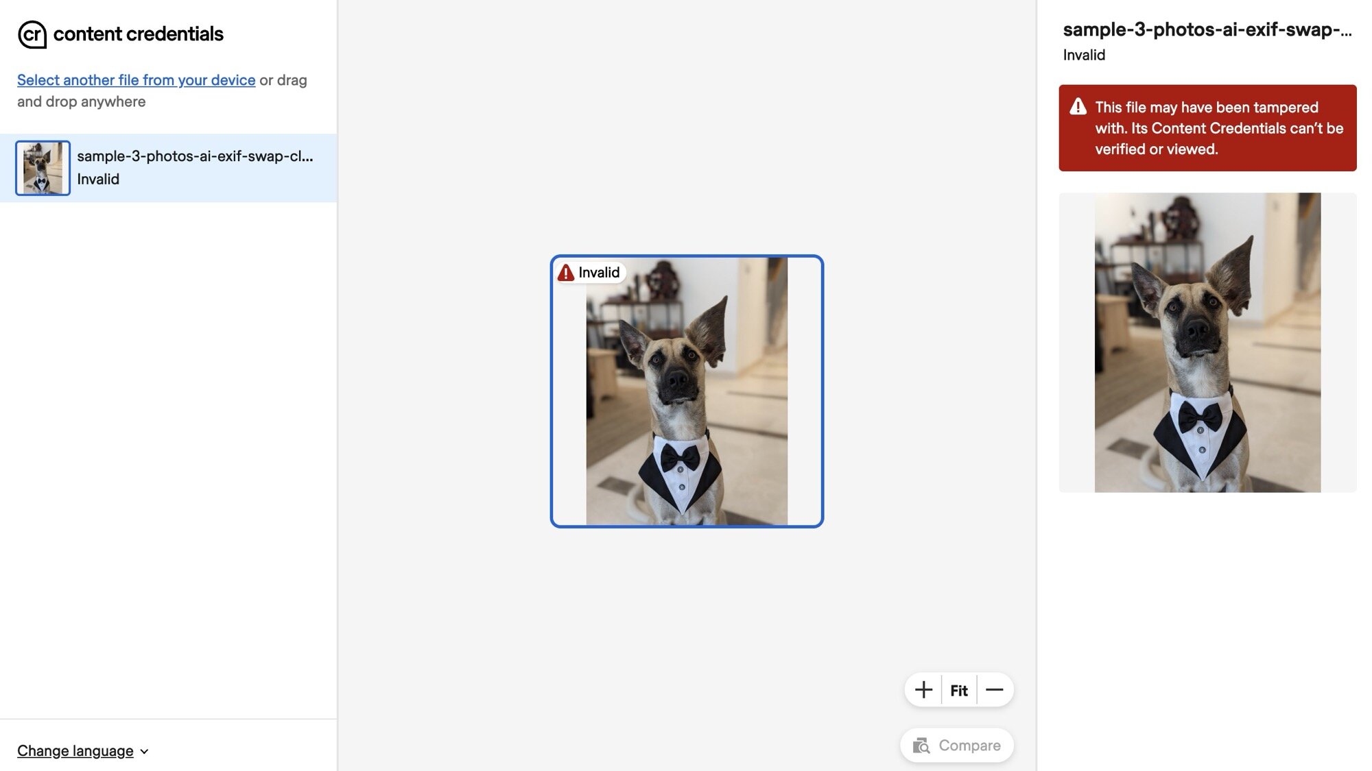 C2PA falso em credenciais de conteúdo para uma imagem de Ai-editada