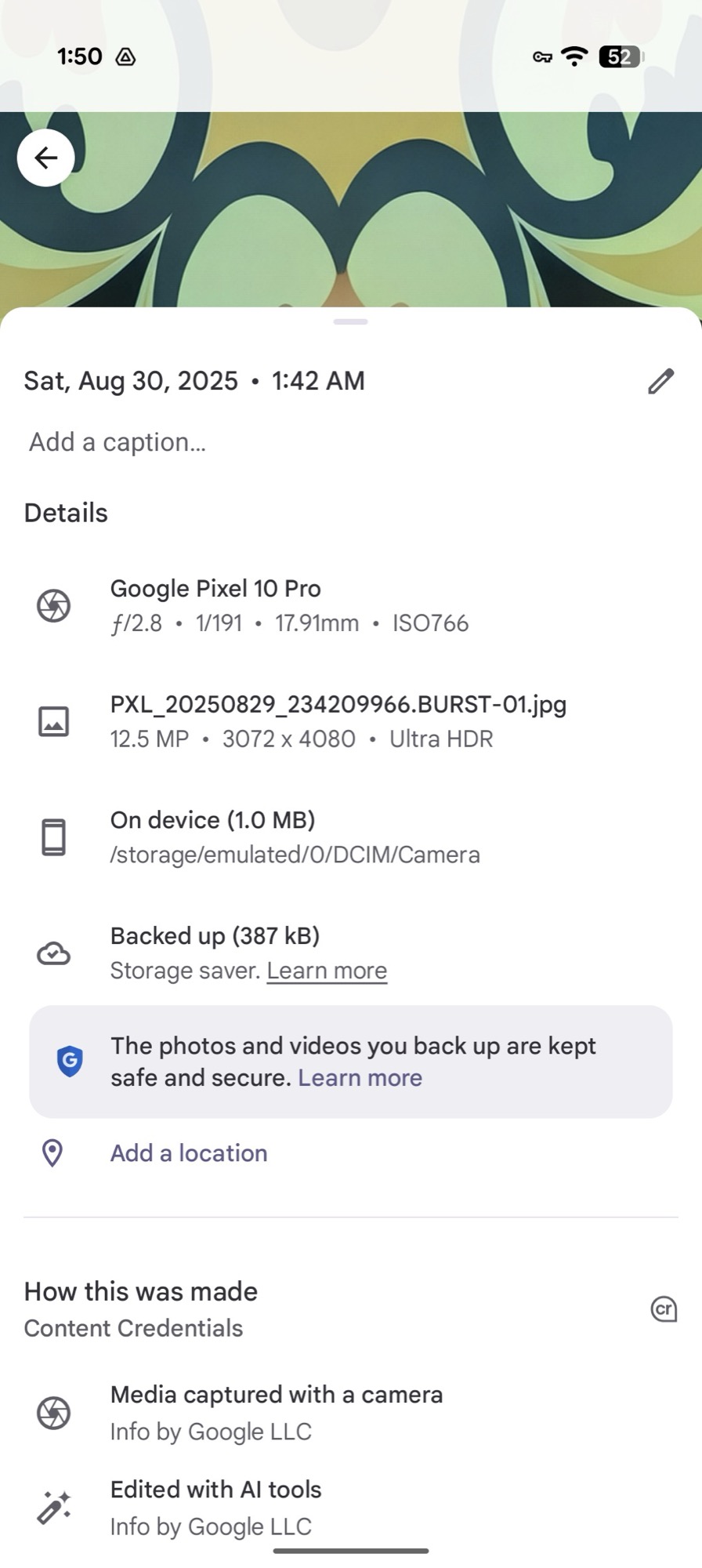 Google Pixel 10 Pro Screenshot 100x Ai C2PA Metadados