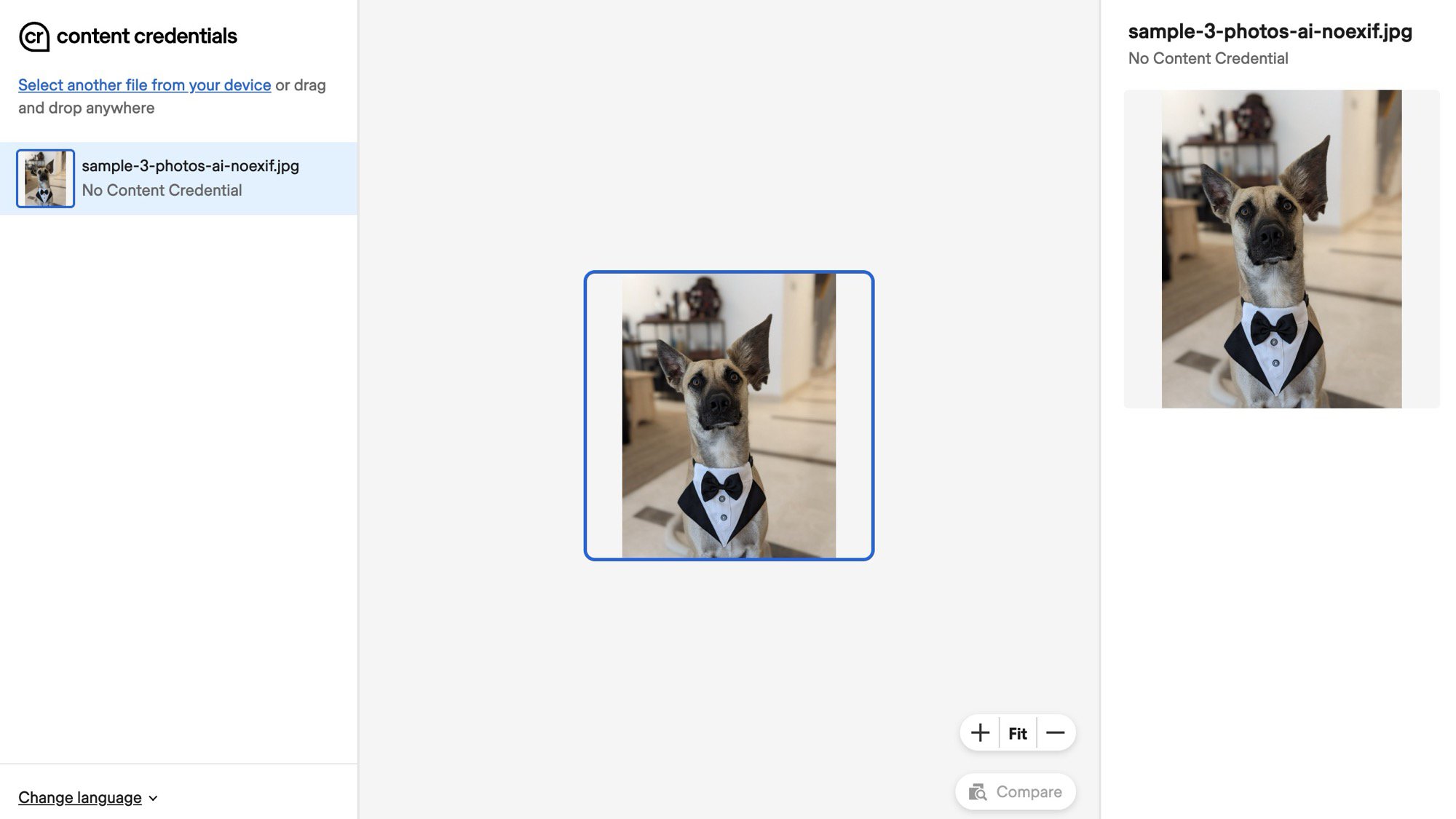 Nenhum exif em credenciais de conteúdo para uma imagem de Ai-edited