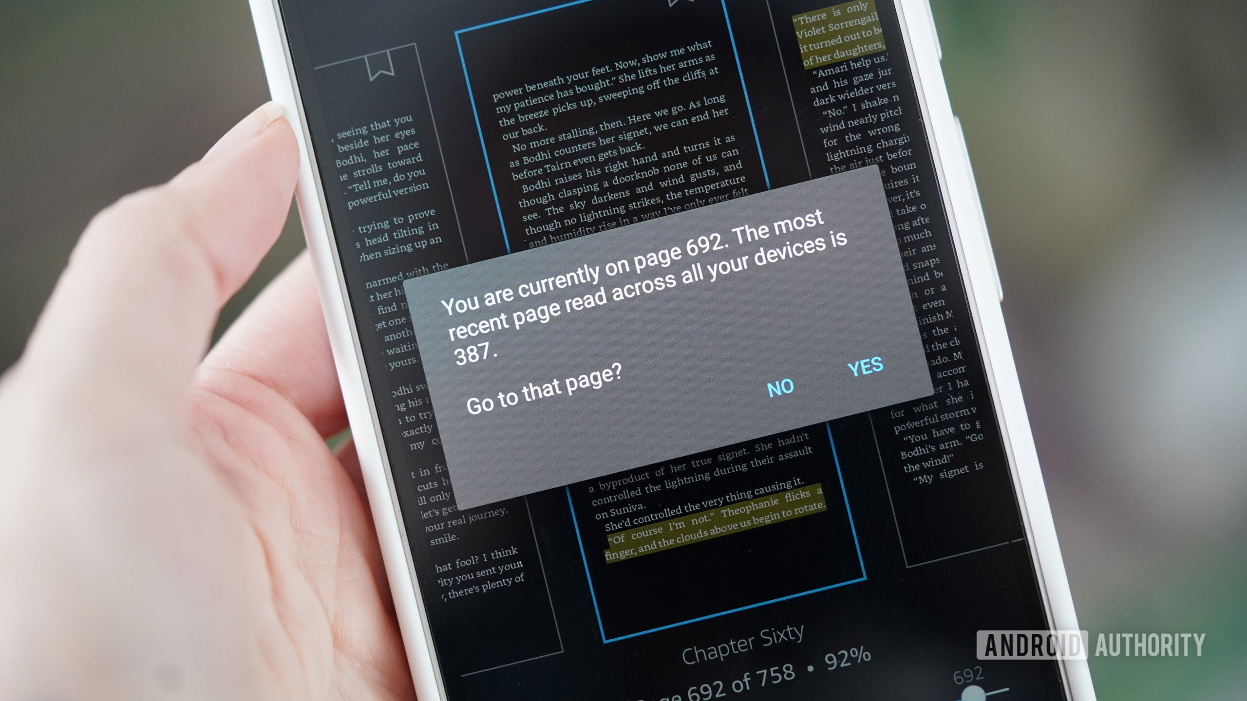 Um usuário sincronizou sua página mais recente no aplicativo Kindle.