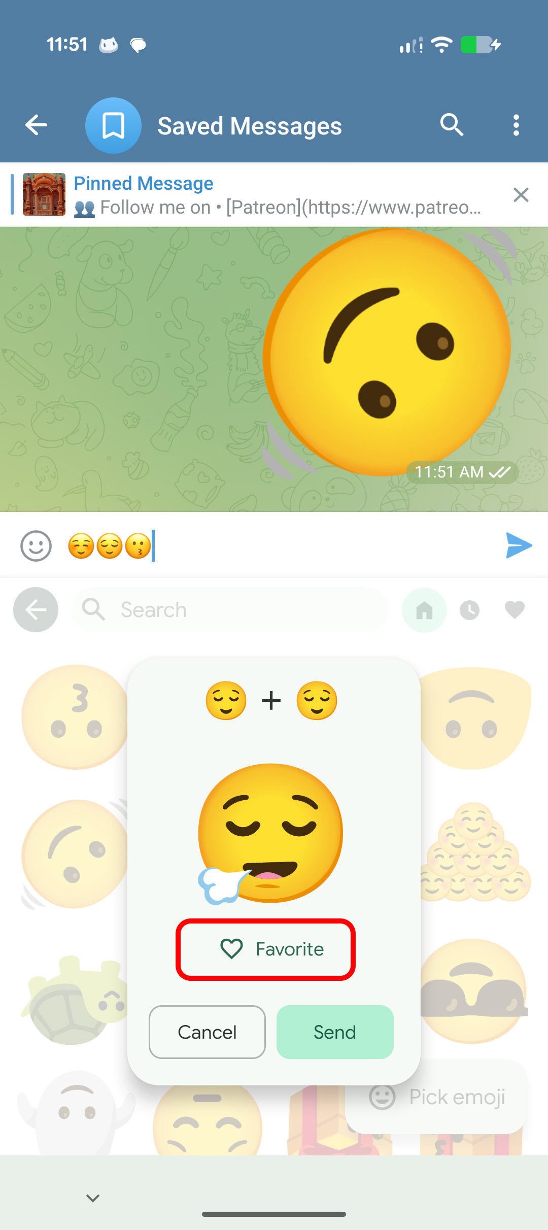 Emoji de Gboard Favoritos de cozinha salvados