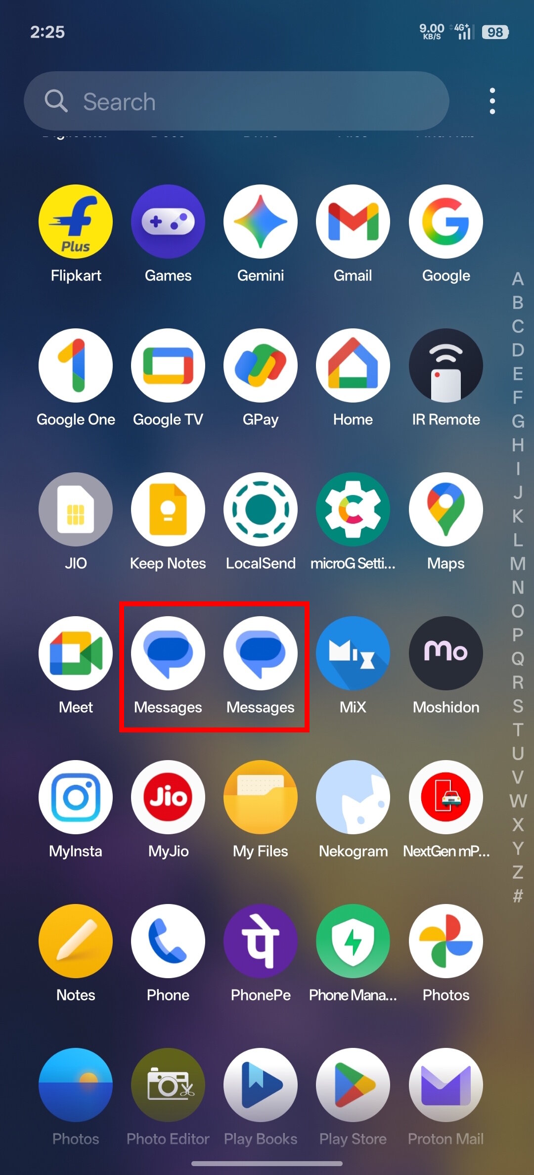 Mensagens do Google beta bug dois ícones na gaveta de aplicativos 2