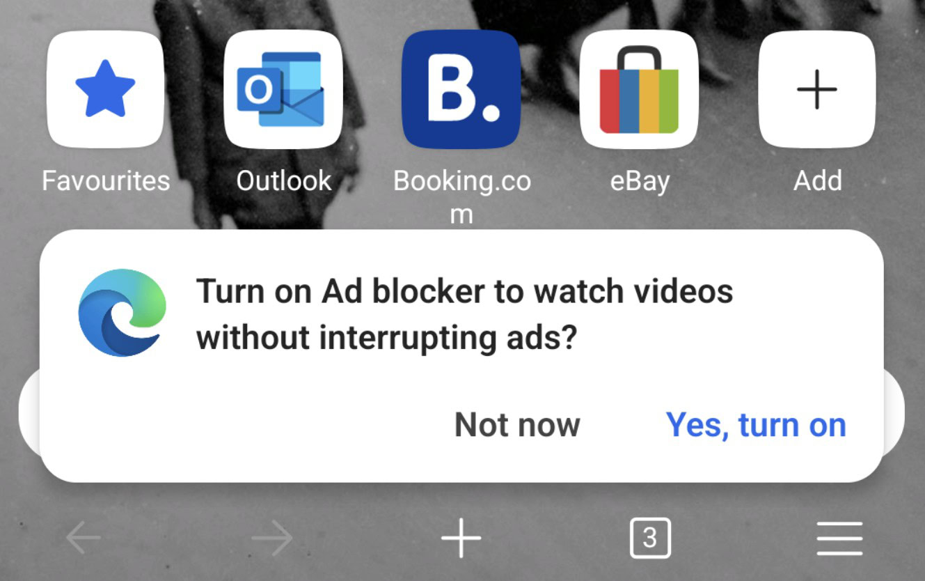 Pop -up do bloqueador de anúncios em Edge Canary.