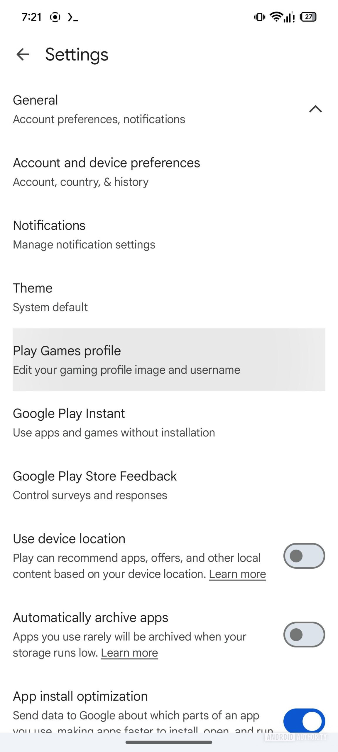 Google Play Store Play Games Perfil Configurações