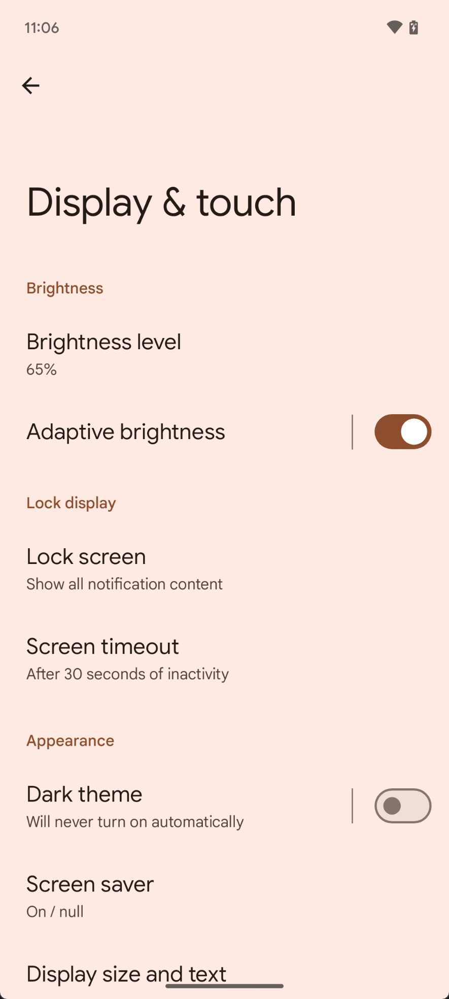 Exibir configurações no Android 16