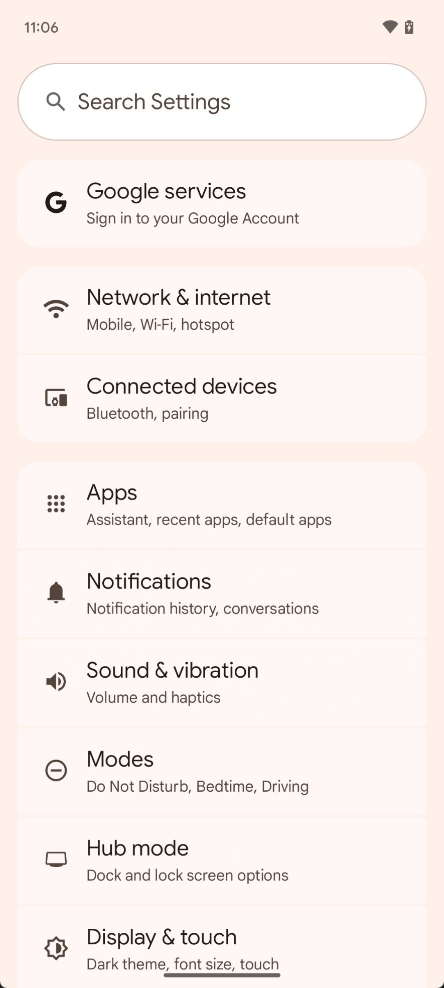 Configurações da página inicial no Android 16