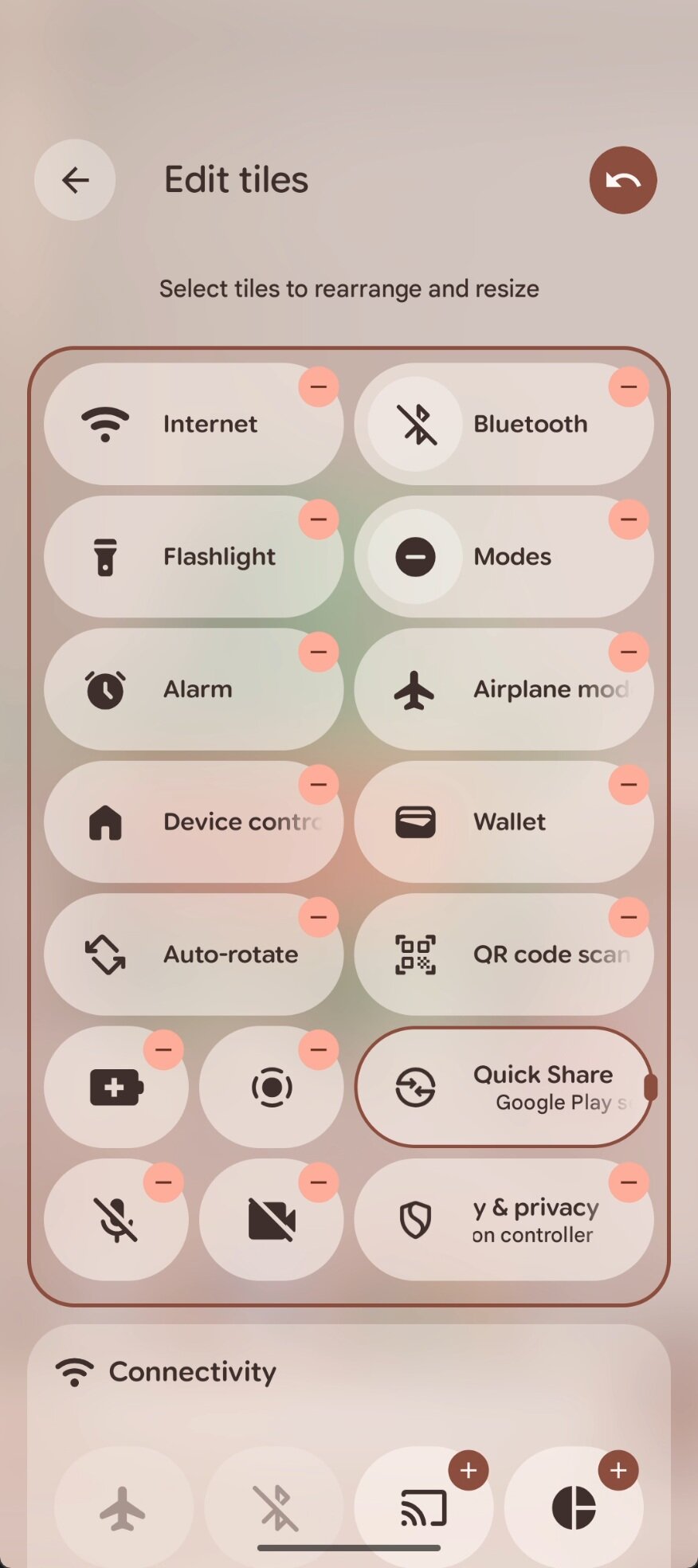Editor de configurações rápidas no Android 16 QPR1