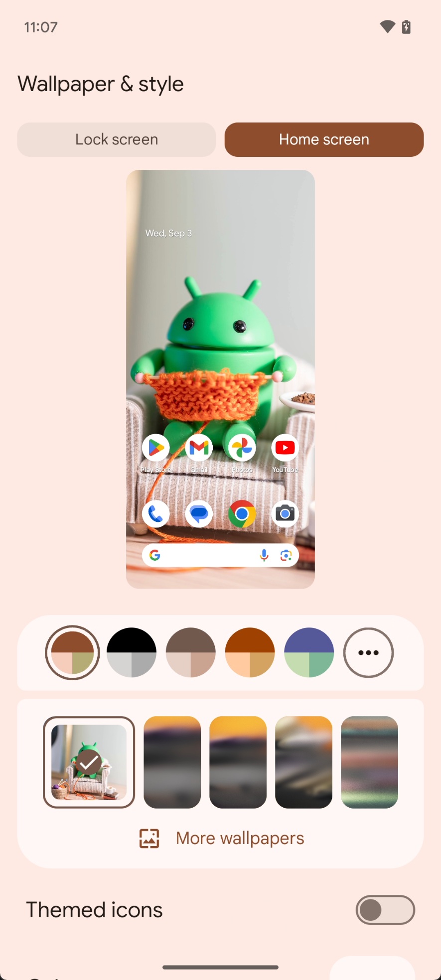 Papel de parede e configurações de estilo no Android 16