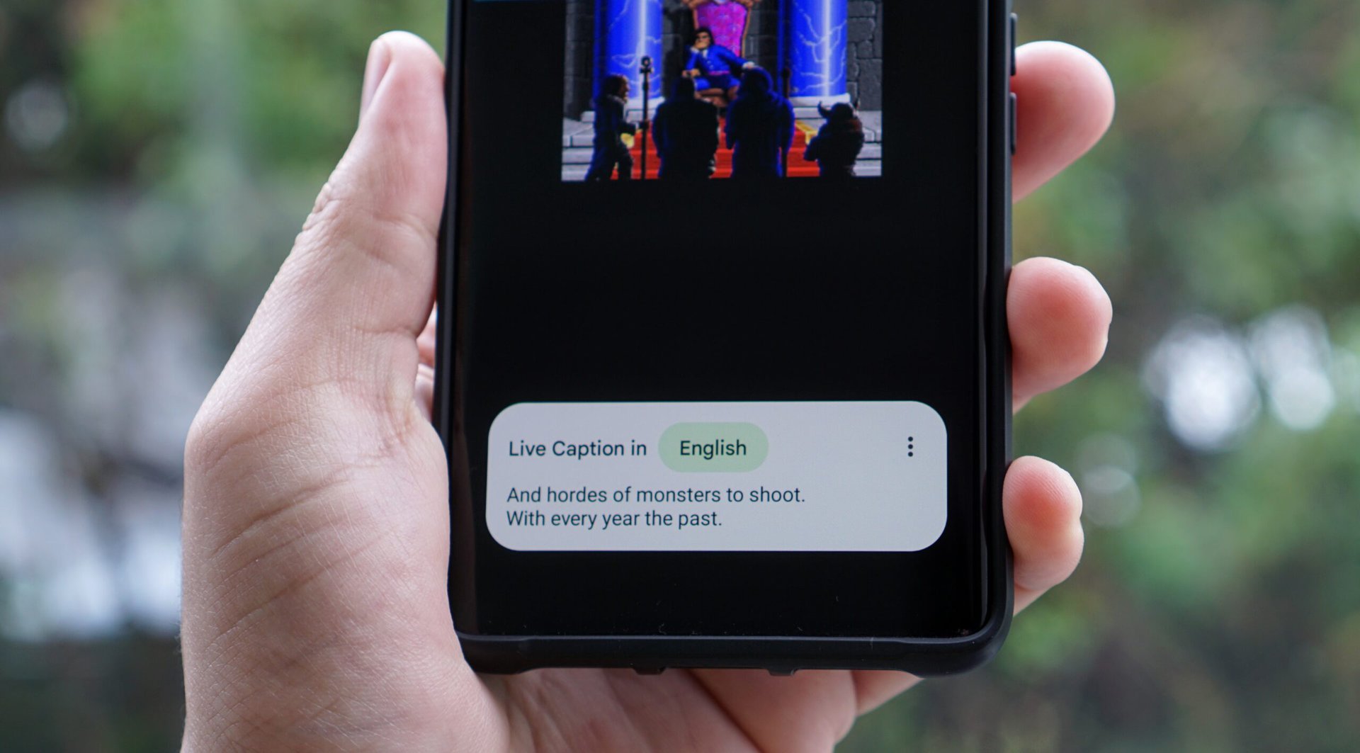 Legenda ao vivo em um telefone pixel cortado Legenda ao vivo no Android