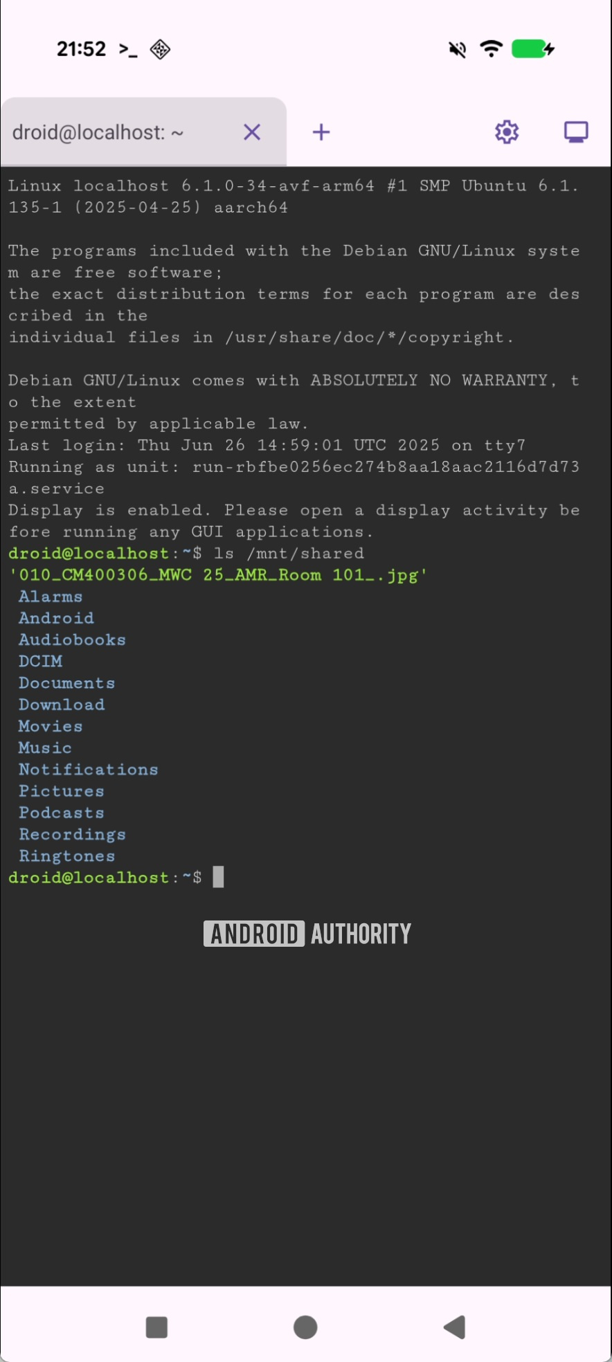 Terminal Linux com acesso completo de armazenamento compartilhado no Android 16 QPR2 Beta 2