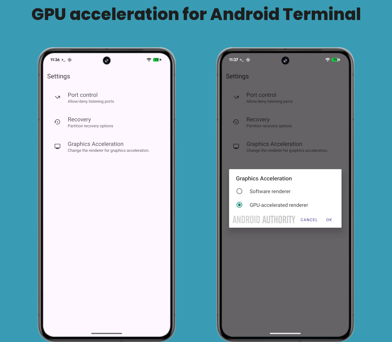 Alternar aceleração gráfica para Terminal Android