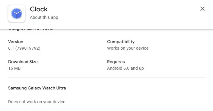 Google Clock Wear SO App não mais compatível com meu V0 DC5X6ZO4IGOF1