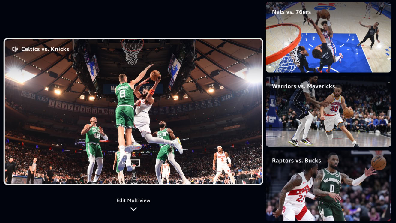 Amazon NBA Layout multiview O layout multiview da Amazon para jogos da NBA.