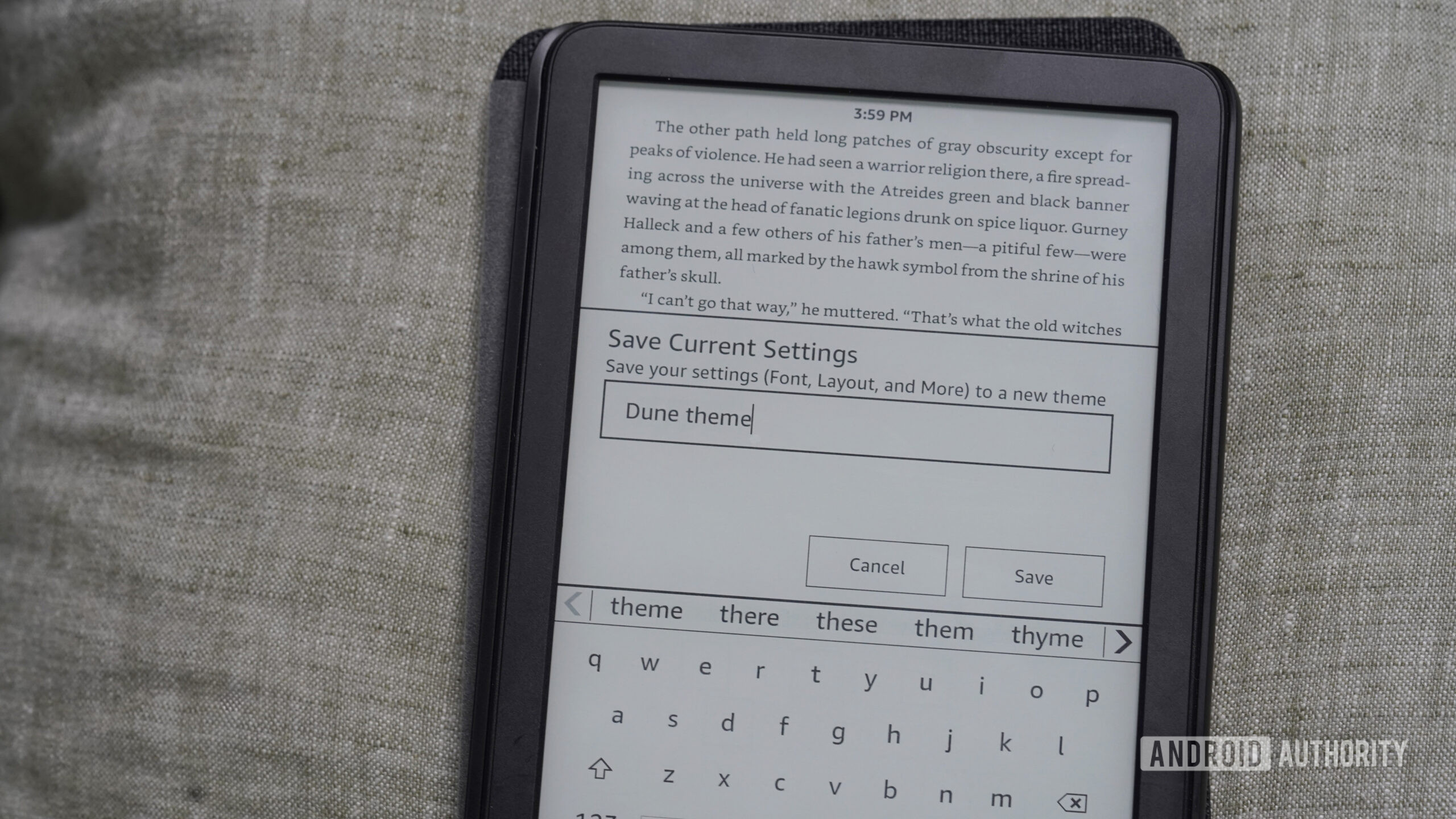 Um usuário do Kindle salva um tema personalizado.