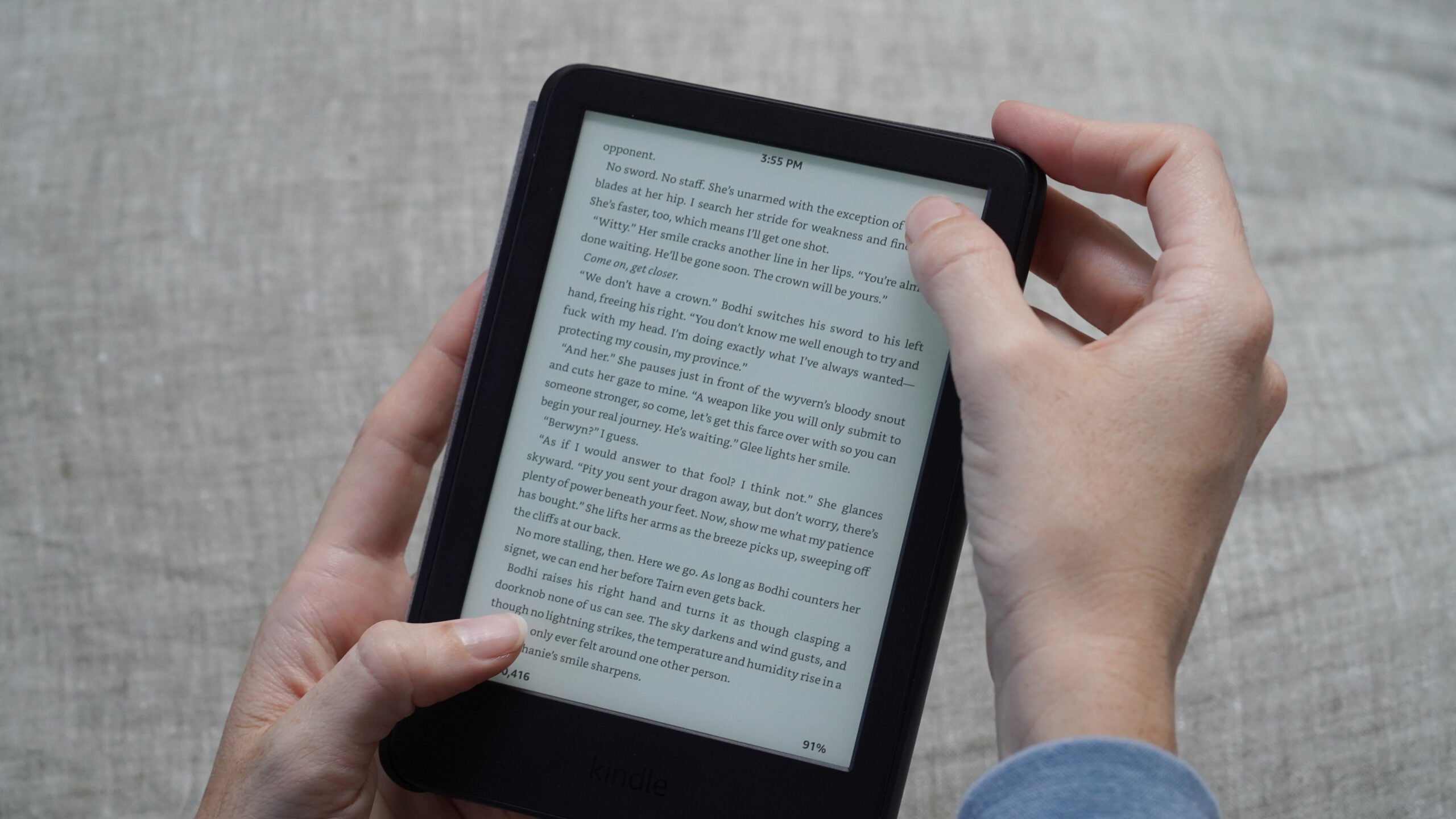 Um usuário do Kindle tira uma captura de tela da página atual.