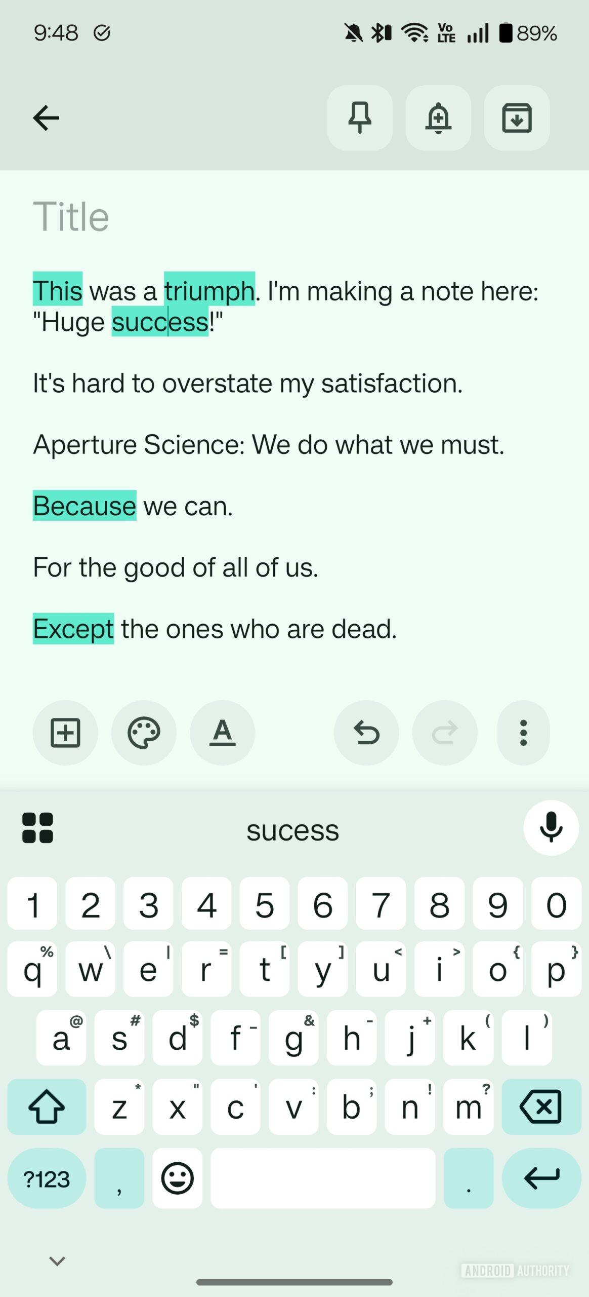Gboard tocando texto para desfazer