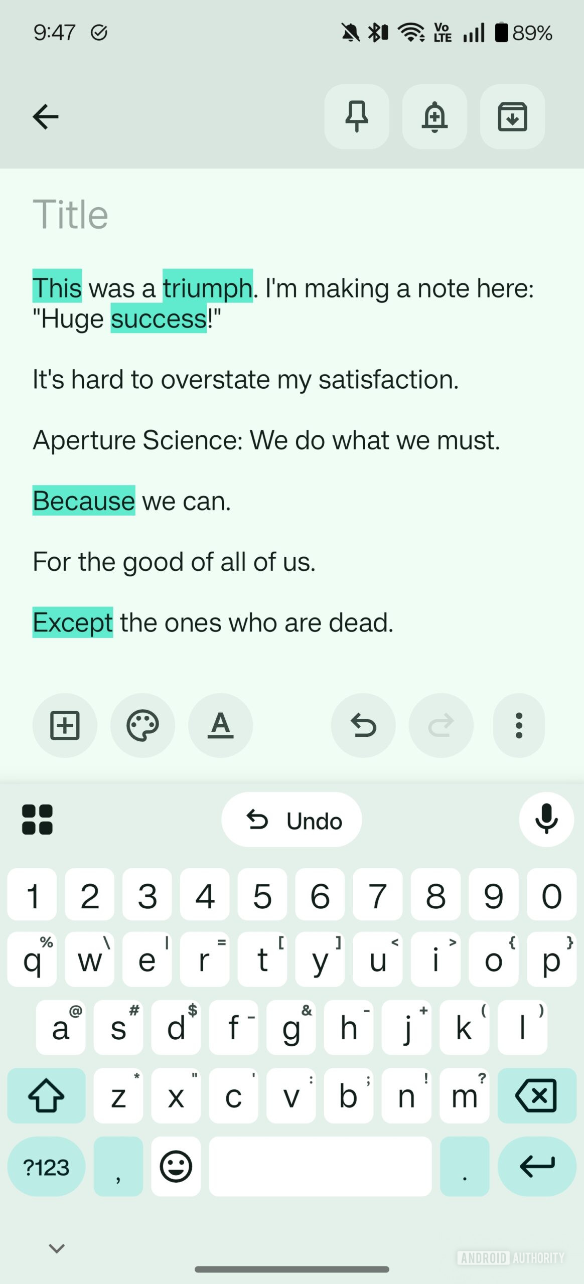 Tap de texto Gboard destacado para desfazer