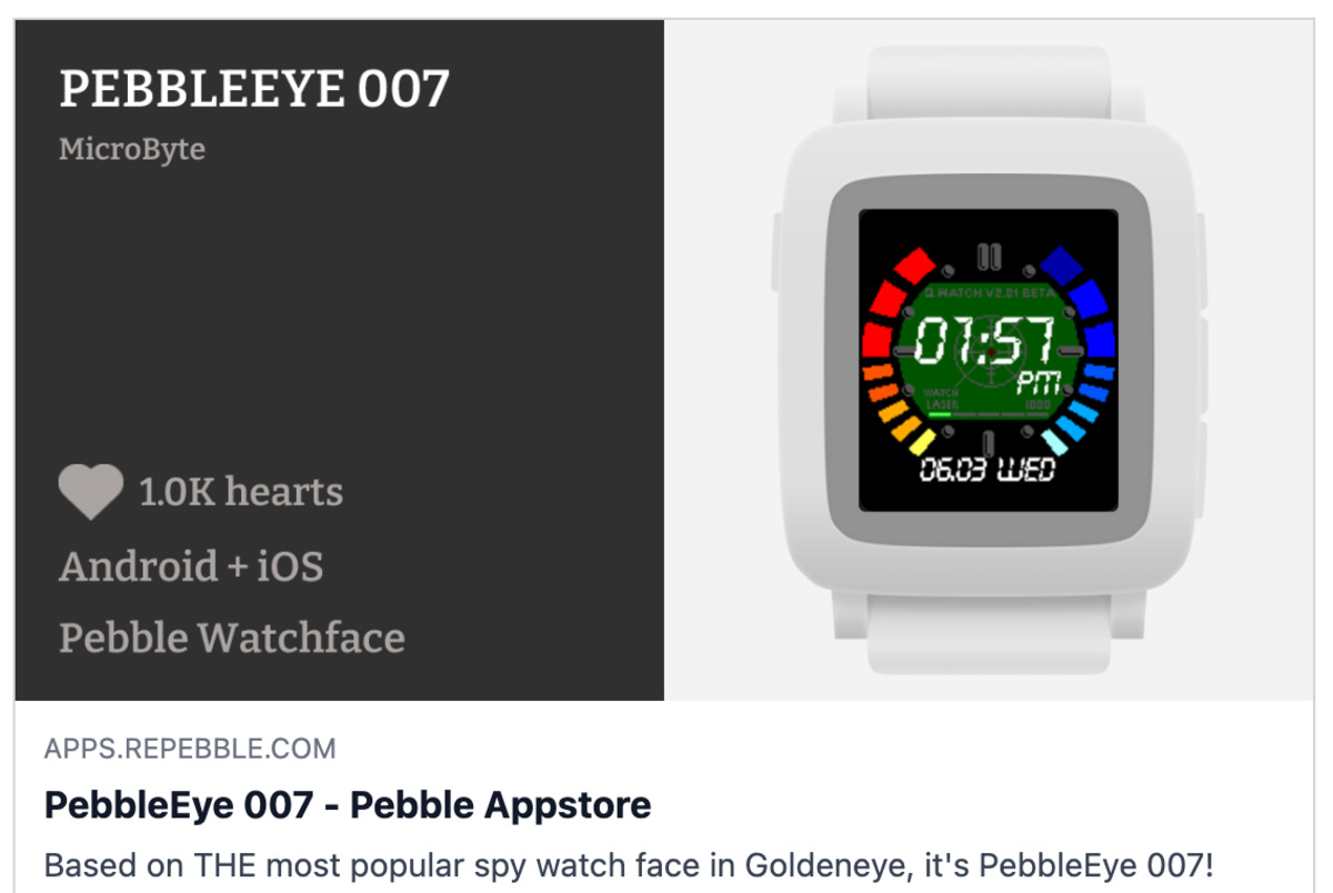 Pré-visualização do link social do watchface do Pebble